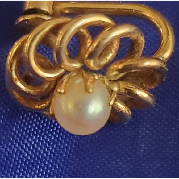 Vtg Signed Tru-Kay Earrings 12K Gold-filled Spiral Swirl Natural Pearl Classic - Picture 3 of 10